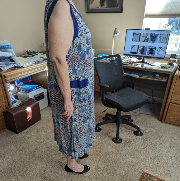 La Cera Blue Summer Maxi Dress Size 1X Hand Printed - Picture 2 of 6